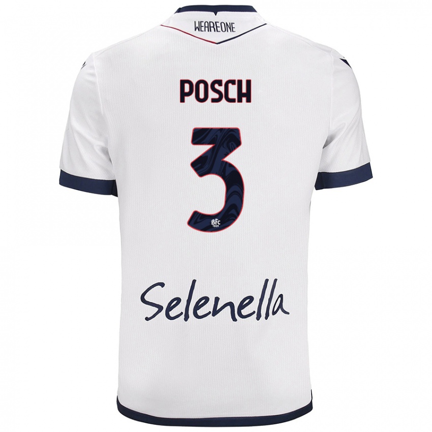 Gyermek Stefan Posch #3 Fehér Royal Blue Idegenbeli Jersey 2024/25 Mez Póló Ing