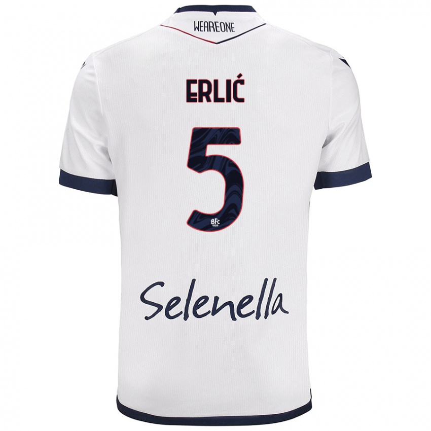 Gyermek Martin Erlić #5 Fehér Royal Blue Idegenbeli Jersey 2024/25 Mez Póló Ing