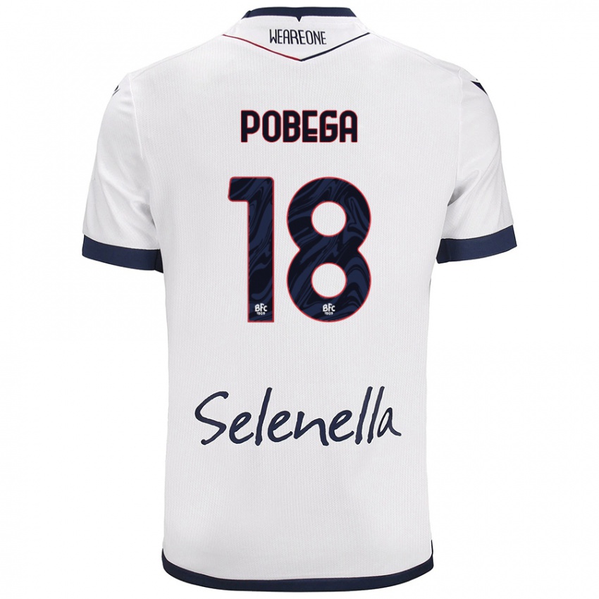 Gyermek Tommaso Pobega #18 Fehér Royal Blue Idegenbeli Jersey 2024/25 Mez Póló Ing