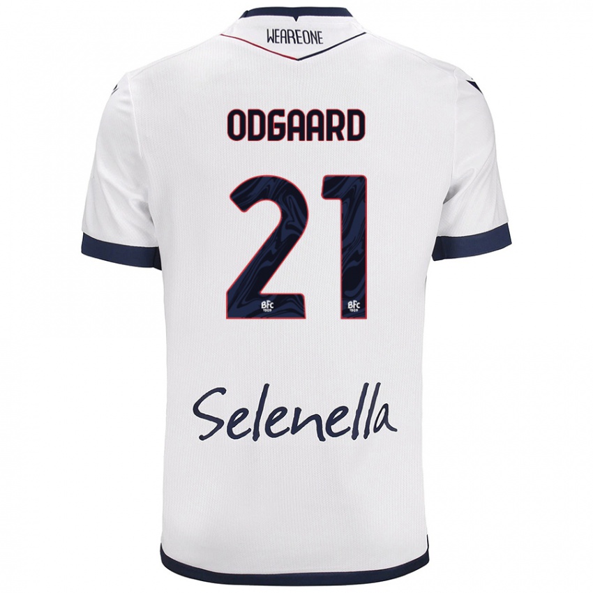 Gyermek Jens Odgaard #21 Fehér Royal Blue Idegenbeli Jersey 2024/25 Mez Póló Ing