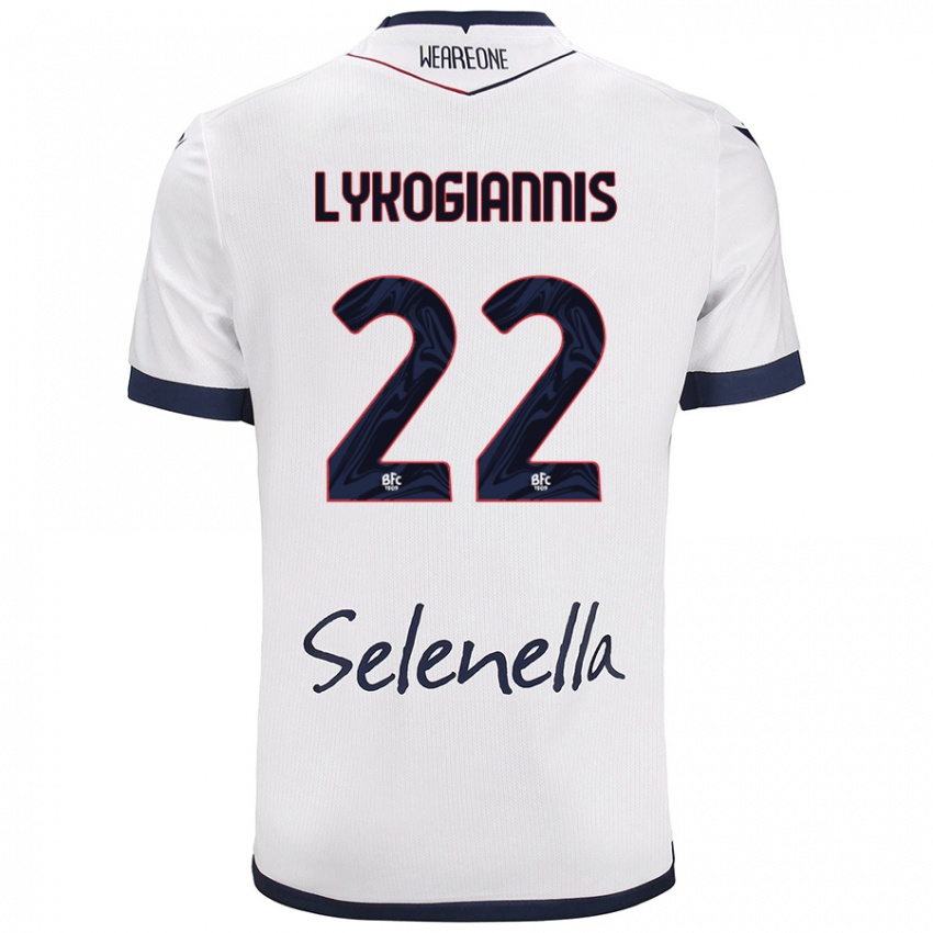 Gyermek Charalampos Lykogiannis #22 Fehér Royal Blue Idegenbeli Jersey 2024/25 Mez Póló Ing