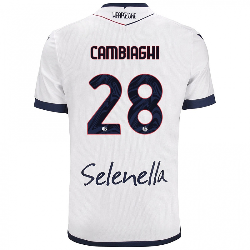 Gyermek Nicolò Cambiaghi #28 Fehér Royal Blue Idegenbeli Jersey 2024/25 Mez Póló Ing