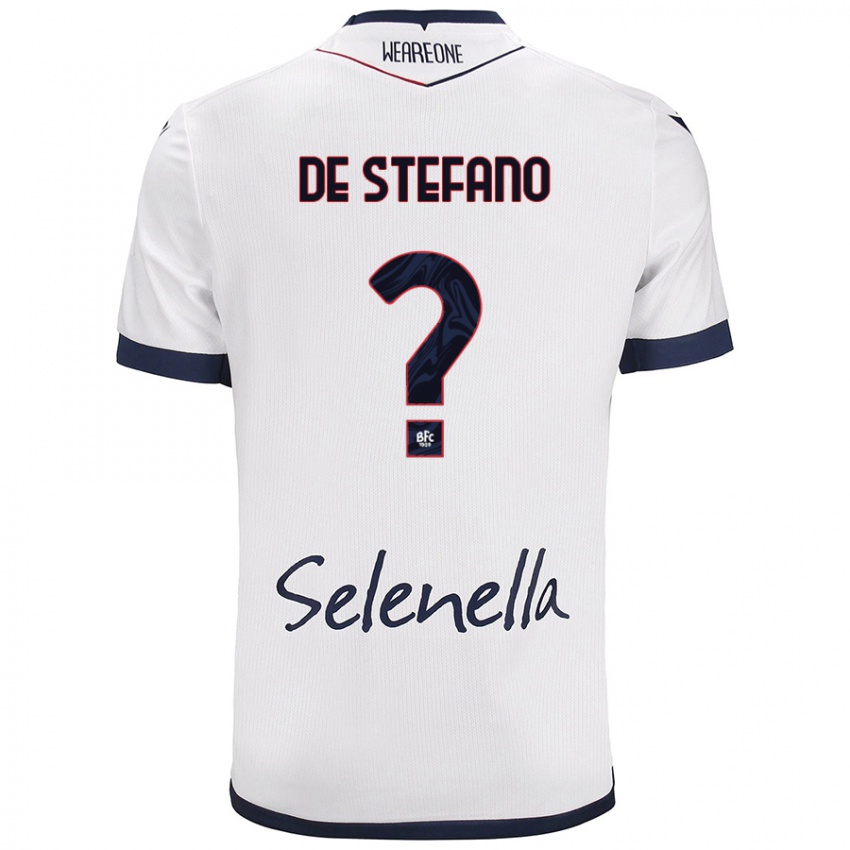 Gyermek Nicolò De Stefano #0 Fehér Royal Blue Idegenbeli Jersey 2024/25 Mez Póló Ing