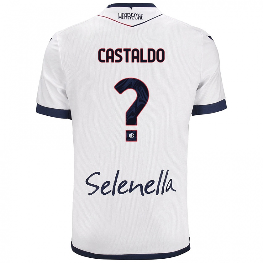 Gyermek Francesco Castaldo #0 Fehér Royal Blue Idegenbeli Jersey 2024/25 Mez Póló Ing