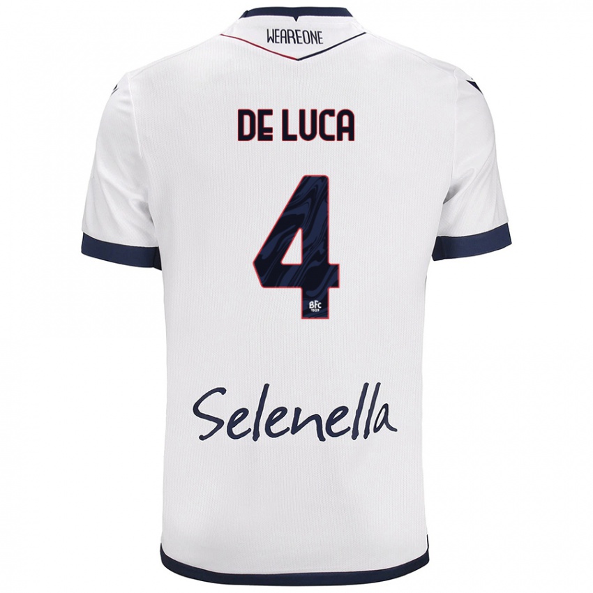 Gyermek Alessandro De Luca #4 Fehér Royal Blue Idegenbeli Jersey 2024/25 Mez Póló Ing