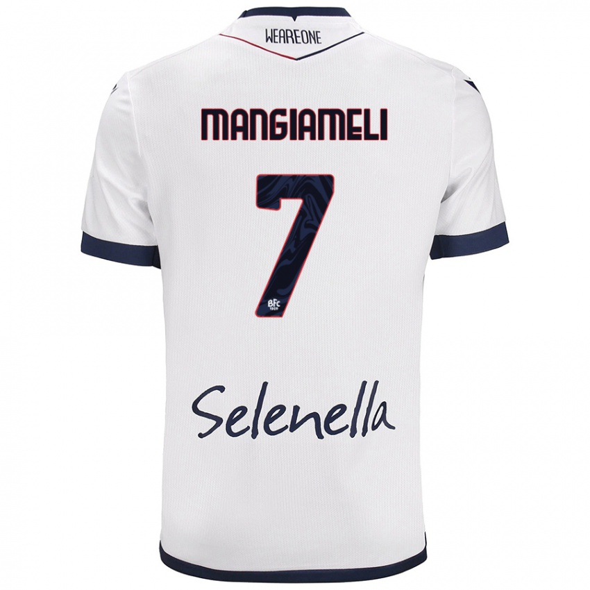 Gyermek Federico Mangiameli #7 Fehér Royal Blue Idegenbeli Jersey 2024/25 Mez Póló Ing