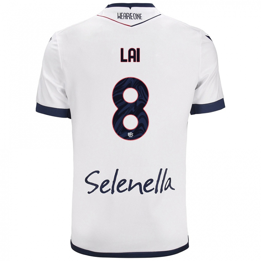 Gyermek Luca Lai #8 Fehér Royal Blue Idegenbeli Jersey 2024/25 Mez Póló Ing