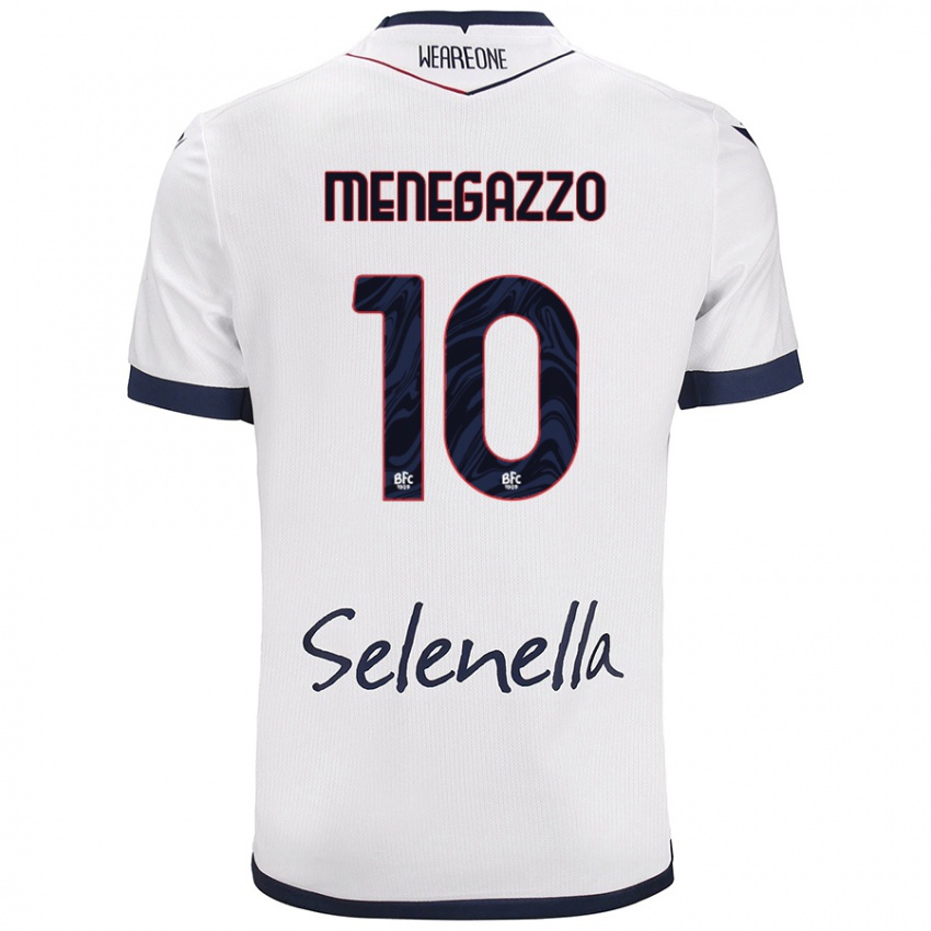 Gyermek Lorenzo Menegazzo #10 Fehér Royal Blue Idegenbeli Jersey 2024/25 Mez Póló Ing