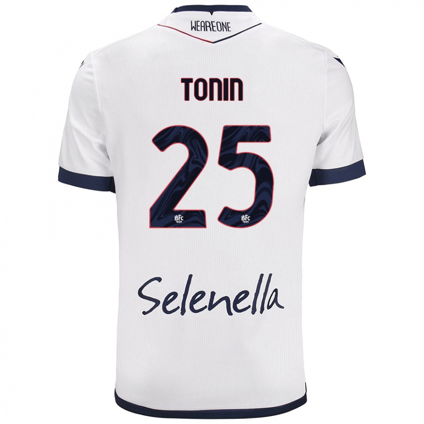 Gyermek Federico Tonin #25 Fehér Royal Blue Idegenbeli Jersey 2024/25 Mez Póló Ing