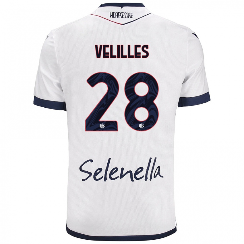 Gyermek Aarón Velilles #28 Fehér Royal Blue Idegenbeli Jersey 2024/25 Mez Póló Ing