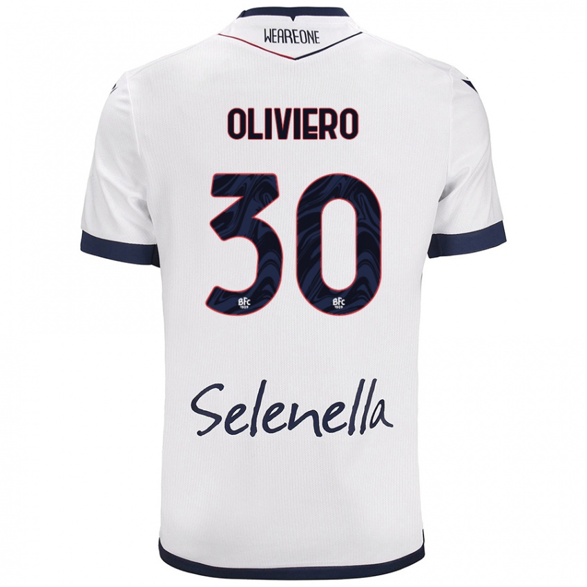 Gyermek Andrea Oliviero #30 Fehér Royal Blue Idegenbeli Jersey 2024/25 Mez Póló Ing