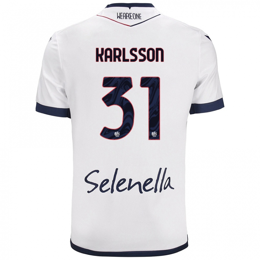 Gyermek Kazper Karlsson #31 Fehér Royal Blue Idegenbeli Jersey 2024/25 Mez Póló Ing