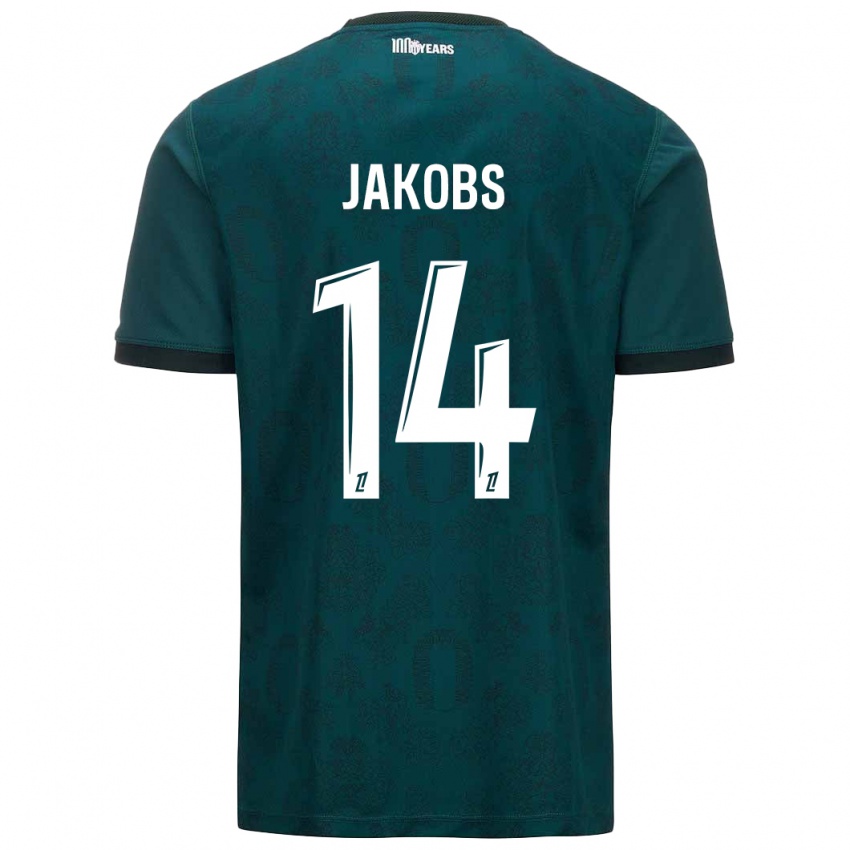 Gyermek Ismail Jakobs #14 Sötétzöld Idegenbeli Jersey 2024/25 Mez Póló Ing