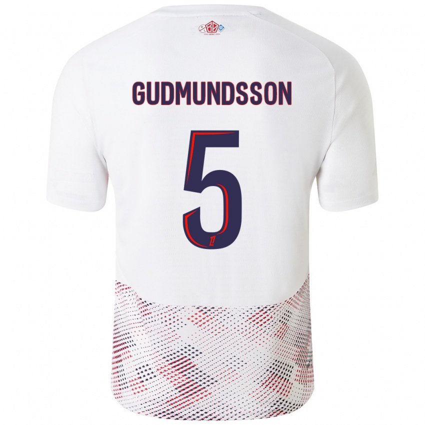 Gyermek Gabriel Gudmundsson #5 Fehér Royal Blue Idegenbeli Jersey 2024/25 Mez Póló Ing