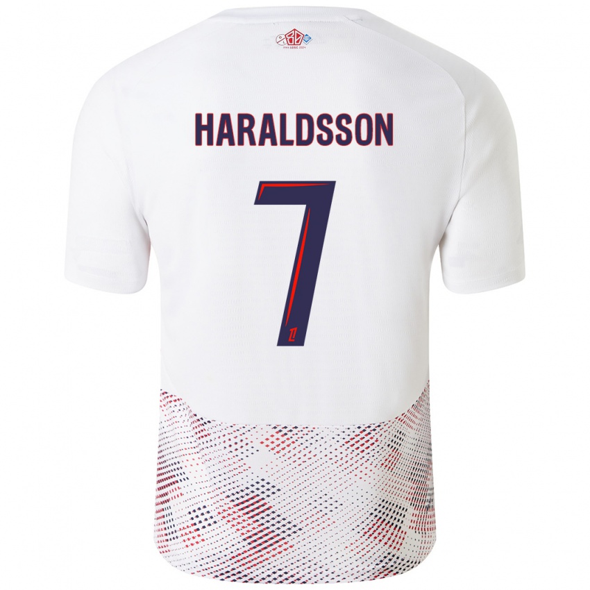 Gyermek Hákon Arnar Haraldsson #7 Fehér Royal Blue Idegenbeli Jersey 2024/25 Mez Póló Ing