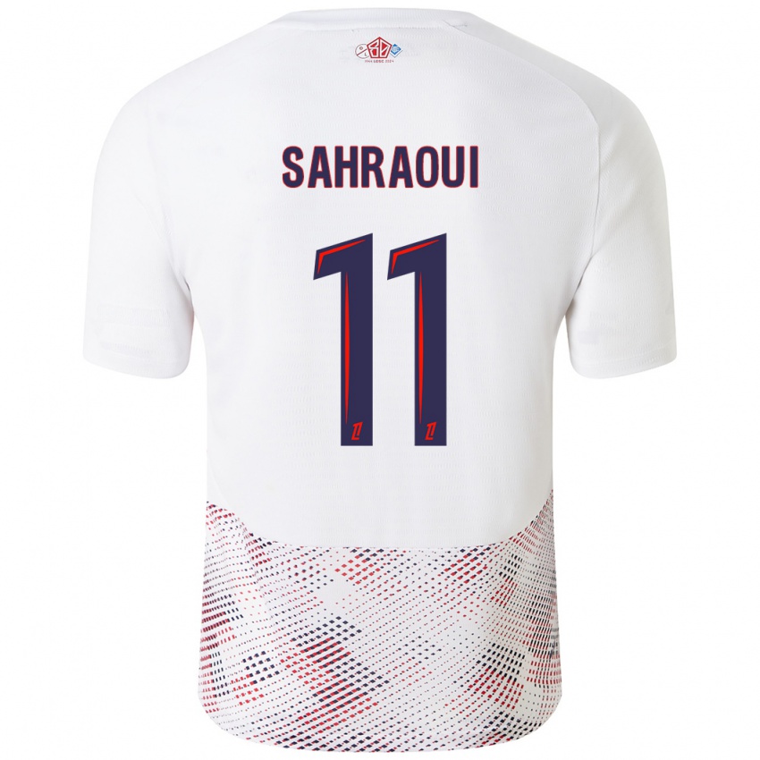 Gyermek Osame Sahraoui #11 Fehér Royal Blue Idegenbeli Jersey 2024/25 Mez Póló Ing