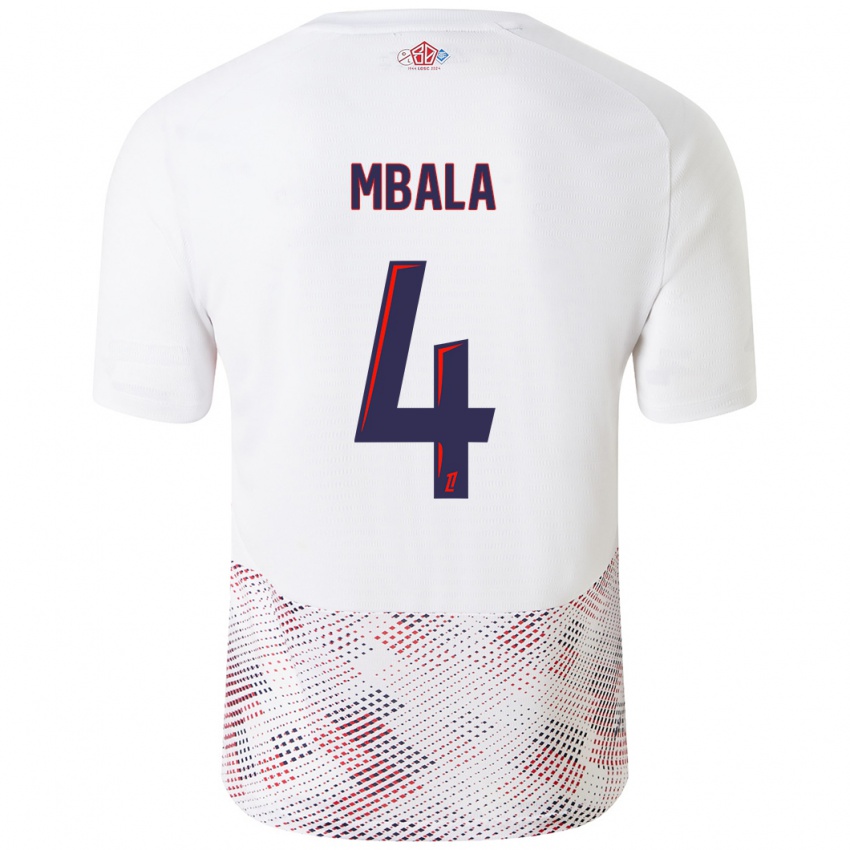 Gyermek Olivia Mbala #4 Fehér Royal Blue Idegenbeli Jersey 2024/25 Mez Póló Ing