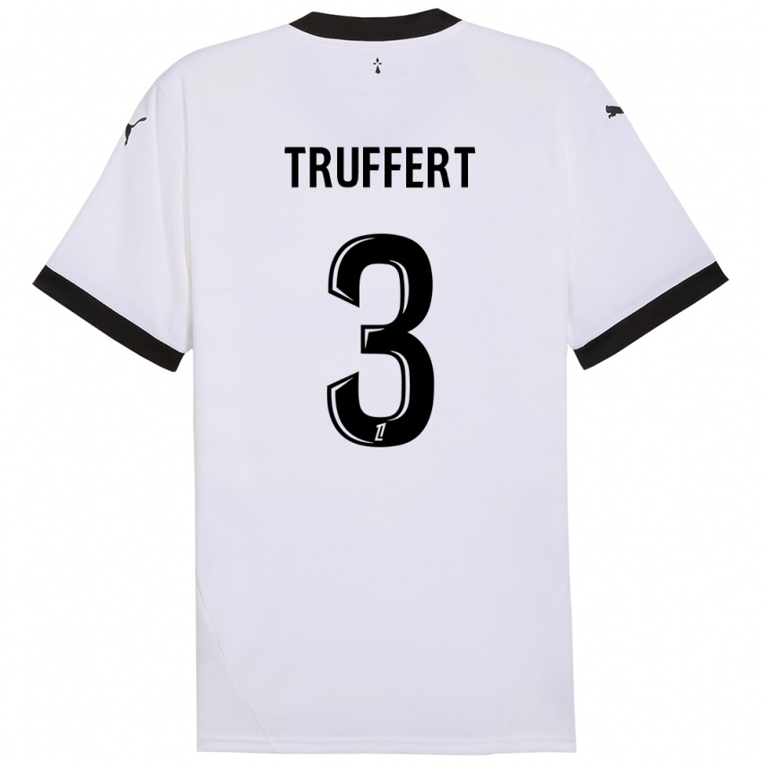 Gyermek Adrien Truffert #3 Fehér Fekete Idegenbeli Jersey 2024/25 Mez Póló Ing