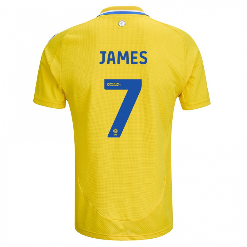 Gyermek Daniel James #7 Sárga Kék Idegenbeli Jersey 2024/25 Mez Póló Ing