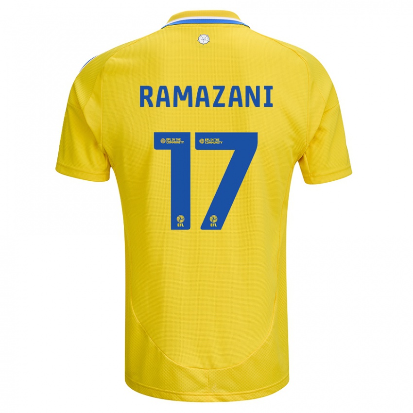 Gyermek Largie Ramazani #17 Sárga Kék Idegenbeli Jersey 2024/25 Mez Póló Ing