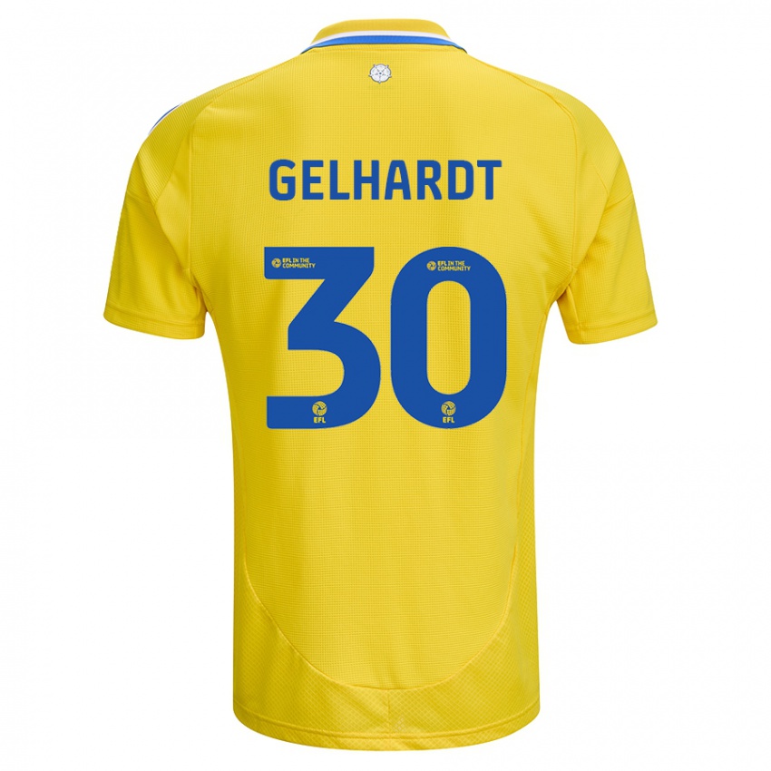 Gyermek Joe Gelhardt #30 Sárga Kék Idegenbeli Jersey 2024/25 Mez Póló Ing