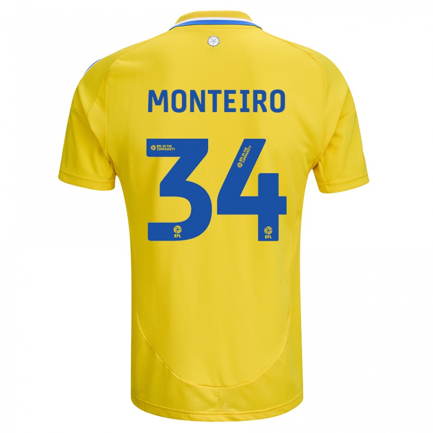 Gyermek Diogo Monteiro #34 Sárga Kék Idegenbeli Jersey 2024/25 Mez Póló Ing