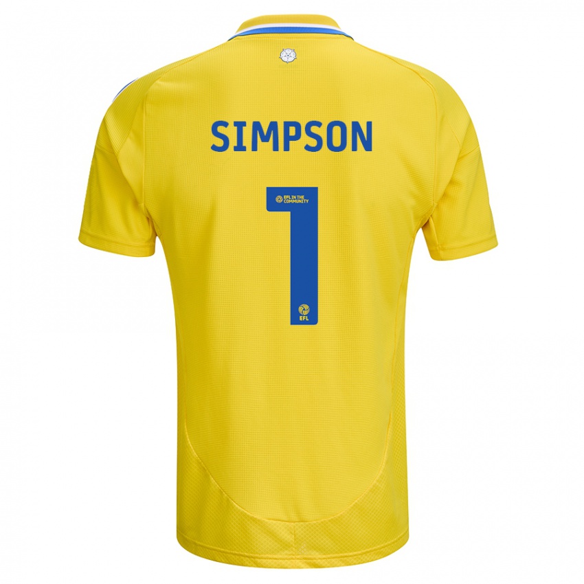 Gyermek Carrie Simpson #1 Sárga Kék Idegenbeli Jersey 2024/25 Mez Póló Ing