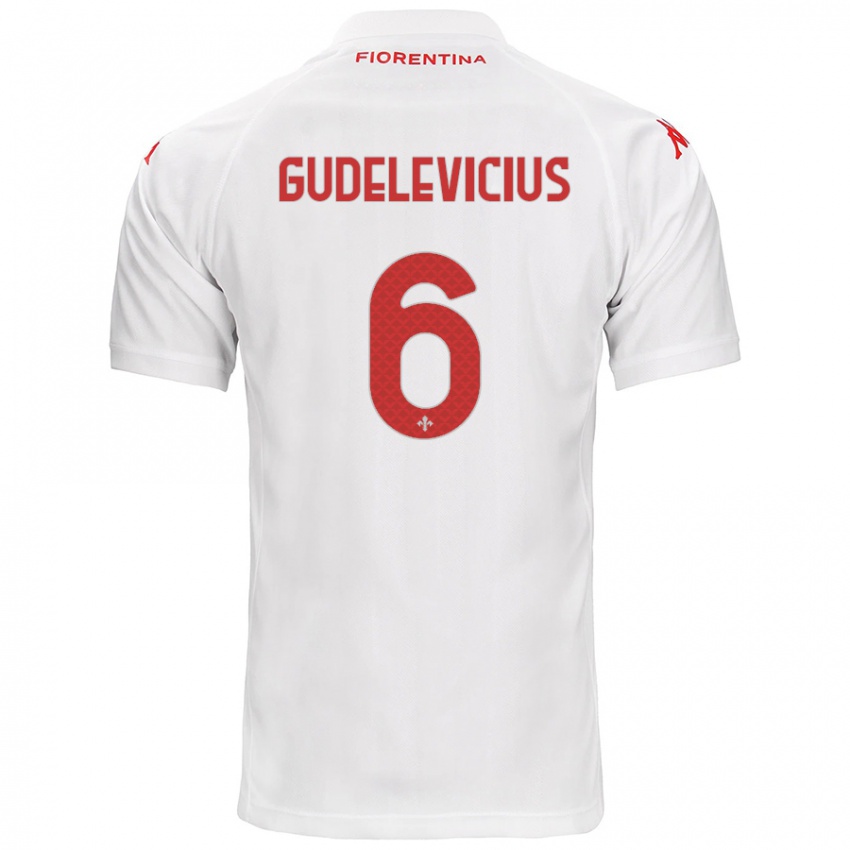 Gyermek Ernestas Gudelevicius #6 Fehér Idegenbeli Jersey 2024/25 Mez Póló Ing