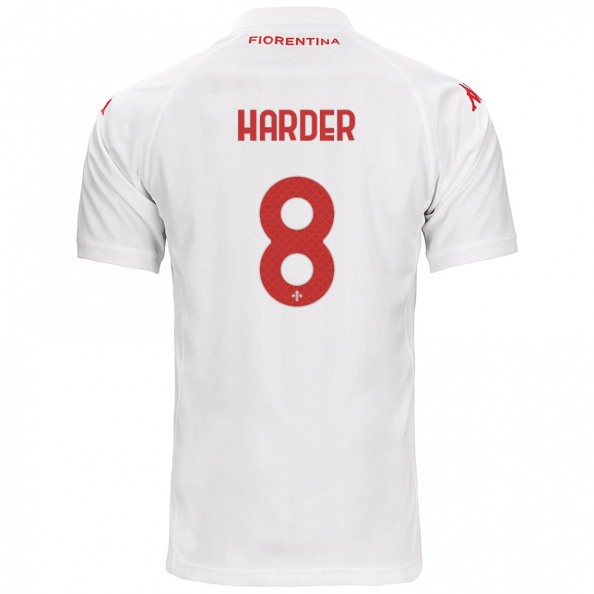 Gyermek Jonas Harder #8 Fehér Idegenbeli Jersey 2024/25 Mez Póló Ing