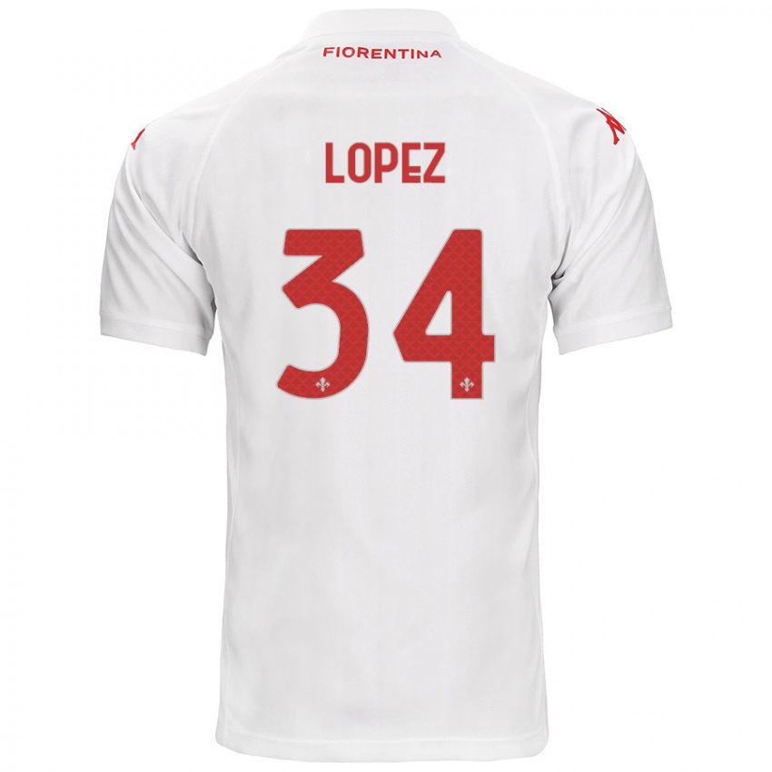 Gyermek Lucas López #34 Fehér Idegenbeli Jersey 2024/25 Mez Póló Ing