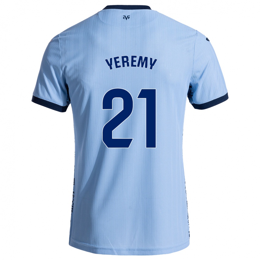 Gyermek Yéremy Pino #21 Ég Kék Idegenbeli Jersey 2024/25 Mez Póló Ing