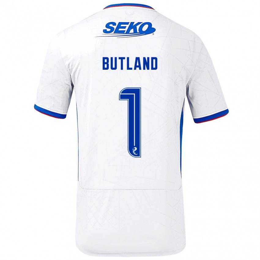 Gyermek Jack Butland #1 Fehér Kék Idegenbeli Jersey 2024/25 Mez Póló Ing