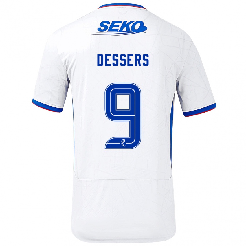 Gyermek Cyriel Dessers #9 Fehér Kék Idegenbeli Jersey 2024/25 Mez Póló Ing