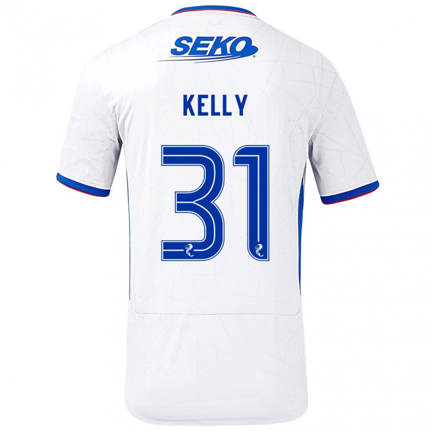 Gyermek Liam Kelly #31 Fehér Kék Idegenbeli Jersey 2024/25 Mez Póló Ing