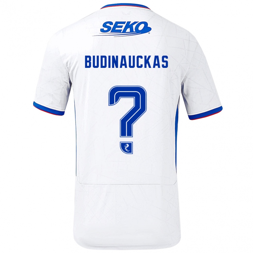 Gyermek Lewis Budinauckas #0 Fehér Kék Idegenbeli Jersey 2024/25 Mez Póló Ing