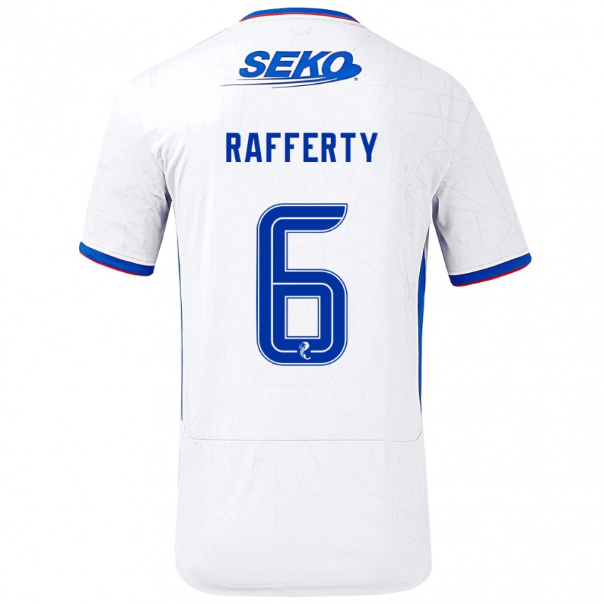 Gyermek Laura Rafferty #6 Fehér Kék Idegenbeli Jersey 2024/25 Mez Póló Ing