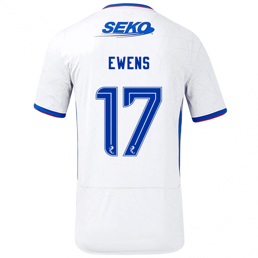 Gyermek Sarah Ewens #17 Fehér Kék Idegenbeli Jersey 2024/25 Mez Póló Ing