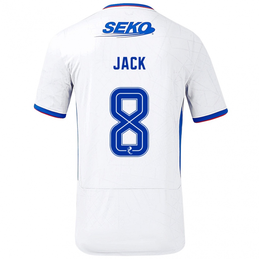 Gyermek Ryan Jack #8 Fehér Kék Idegenbeli Jersey 2024/25 Mez Póló Ing