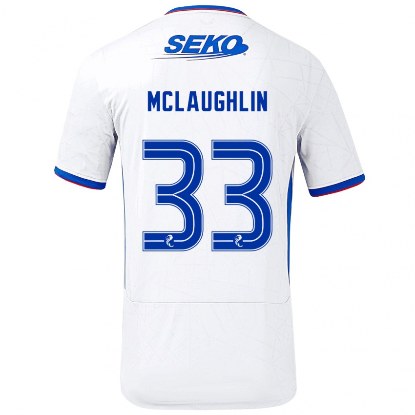 Gyermek Jon Mclaughlin #33 Fehér Kék Idegenbeli Jersey 2024/25 Mez Póló Ing