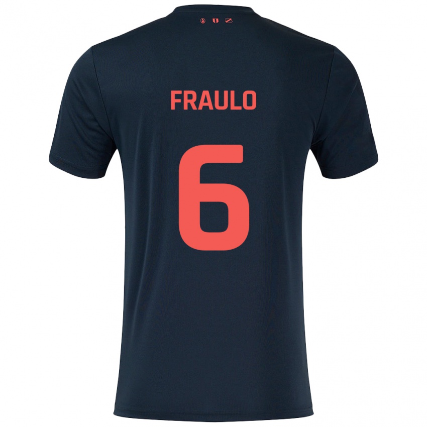 Gyermek Oscar Fraulo #6 Fekete Piros Idegenbeli Jersey 2024/25 Mez Póló Ing