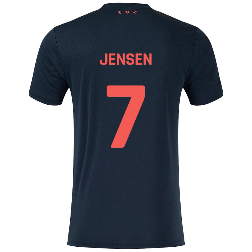 Gyermek Victor Jensen #7 Fekete Piros Idegenbeli Jersey 2024/25 Mez Póló Ing