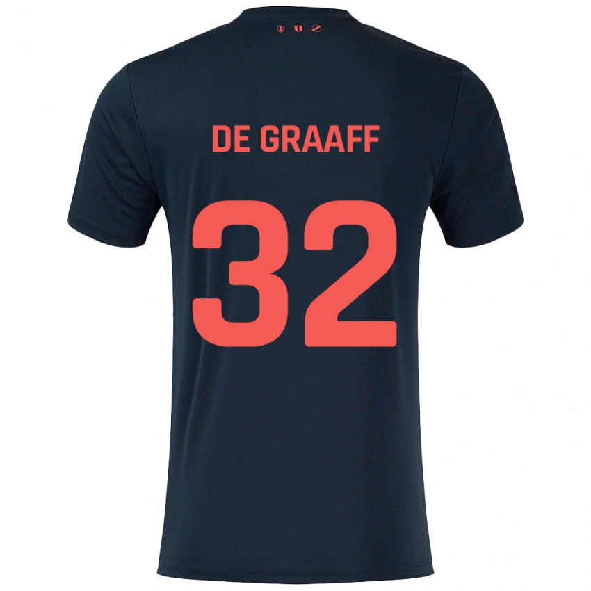 Gyermek Tom De Graaff #32 Fekete Piros Idegenbeli Jersey 2024/25 Mez Póló Ing