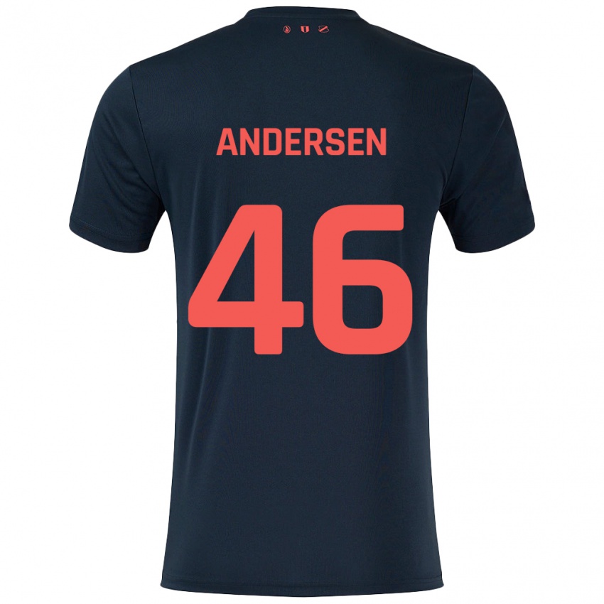 Gyermek Silas Andersen #46 Fekete Piros Idegenbeli Jersey 2024/25 Mez Póló Ing