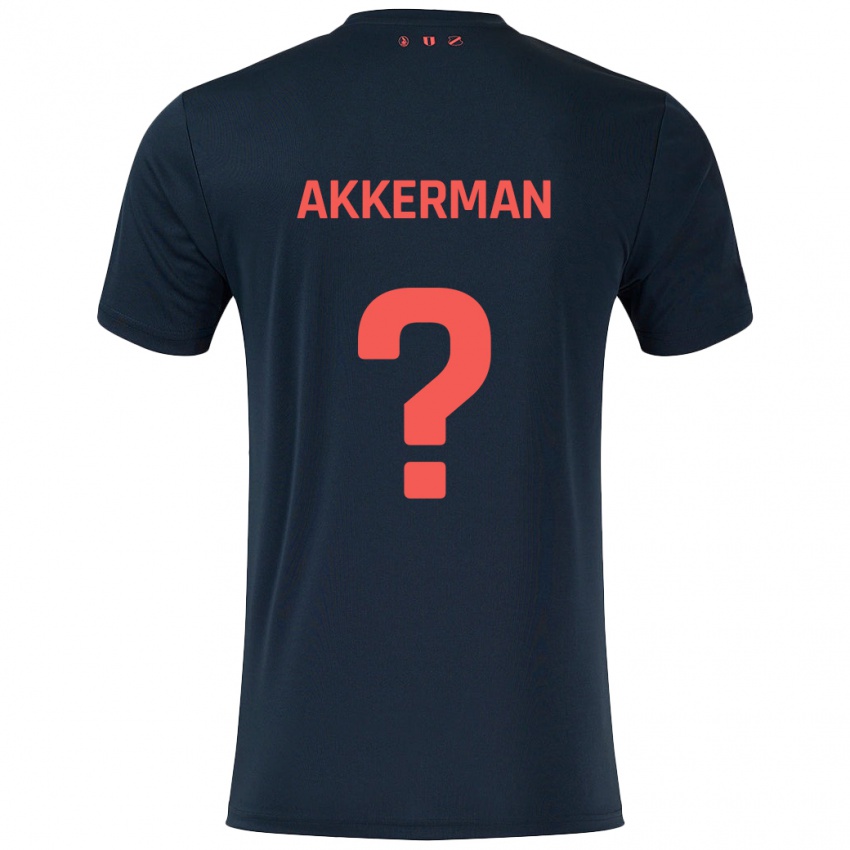 Gyermek Mees Akkerman #0 Fekete Piros Idegenbeli Jersey 2024/25 Mez Póló Ing