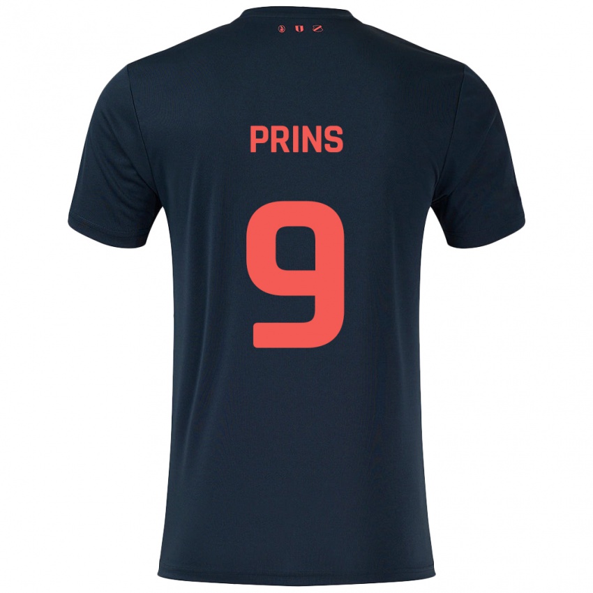 Gyermek Femke Prins #9 Fekete Piros Idegenbeli Jersey 2024/25 Mez Póló Ing