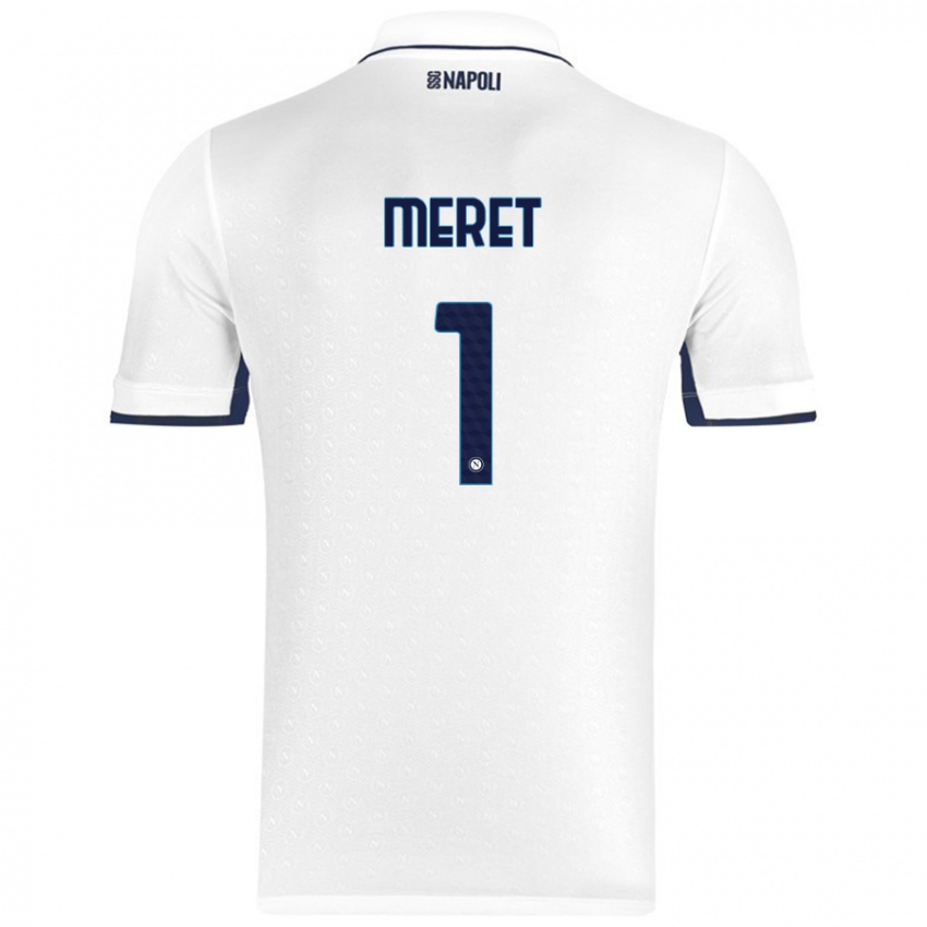 Gyermek Alex Meret #1 Fehér Royal Blue Idegenbeli Jersey 2024/25 Mez Póló Ing