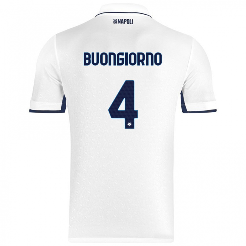 Gyermek Alessandro Buongiorno #4 Fehér Royal Blue Idegenbeli Jersey 2024/25 Mez Póló Ing