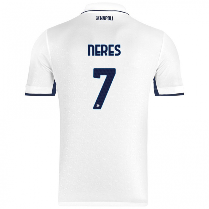 Gyermek David Neres #7 Fehér Royal Blue Idegenbeli Jersey 2024/25 Mez Póló Ing