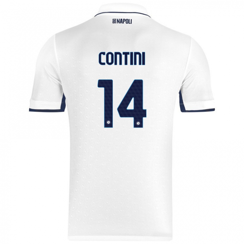 Gyermek Nikita Contini #14 Fehér Royal Blue Idegenbeli Jersey 2024/25 Mez Póló Ing