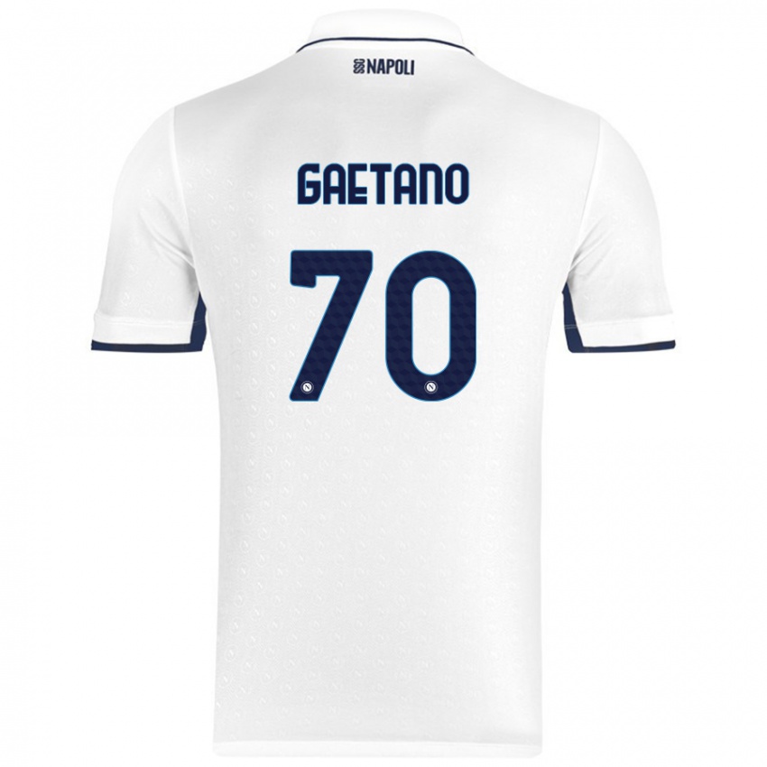 Gyermek Gianluca Gaetano #70 Fehér Royal Blue Idegenbeli Jersey 2024/25 Mez Póló Ing